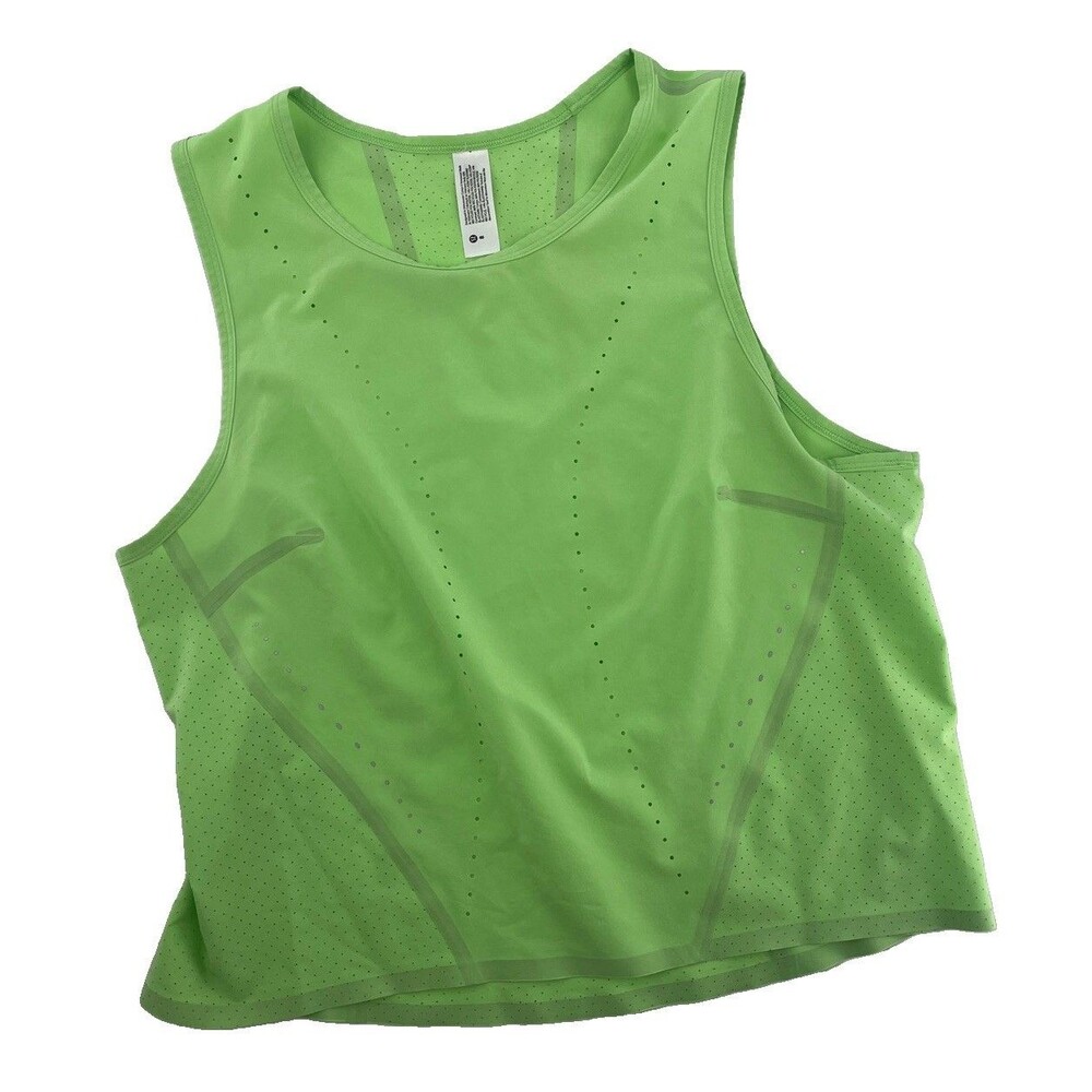 Lululemon Swift Ventilated Running Tank Top Scream Green Light Sz 8 Reflective